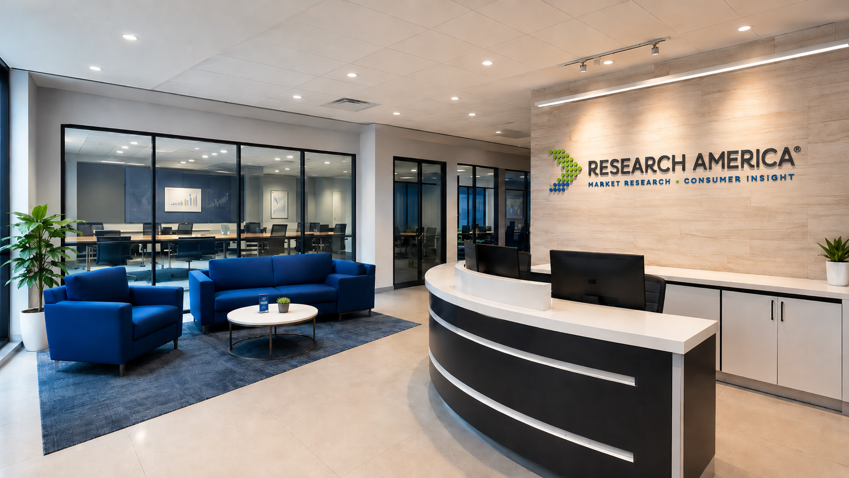 Modern Research America Inc. market research office with reception and focus group rooms